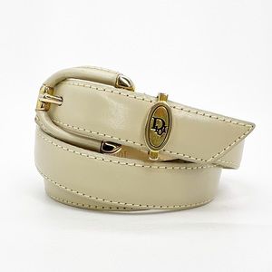 Christian Dior Vintage Leather Skinny Belt Women’s Medium Beige/Tan & Gold-toned